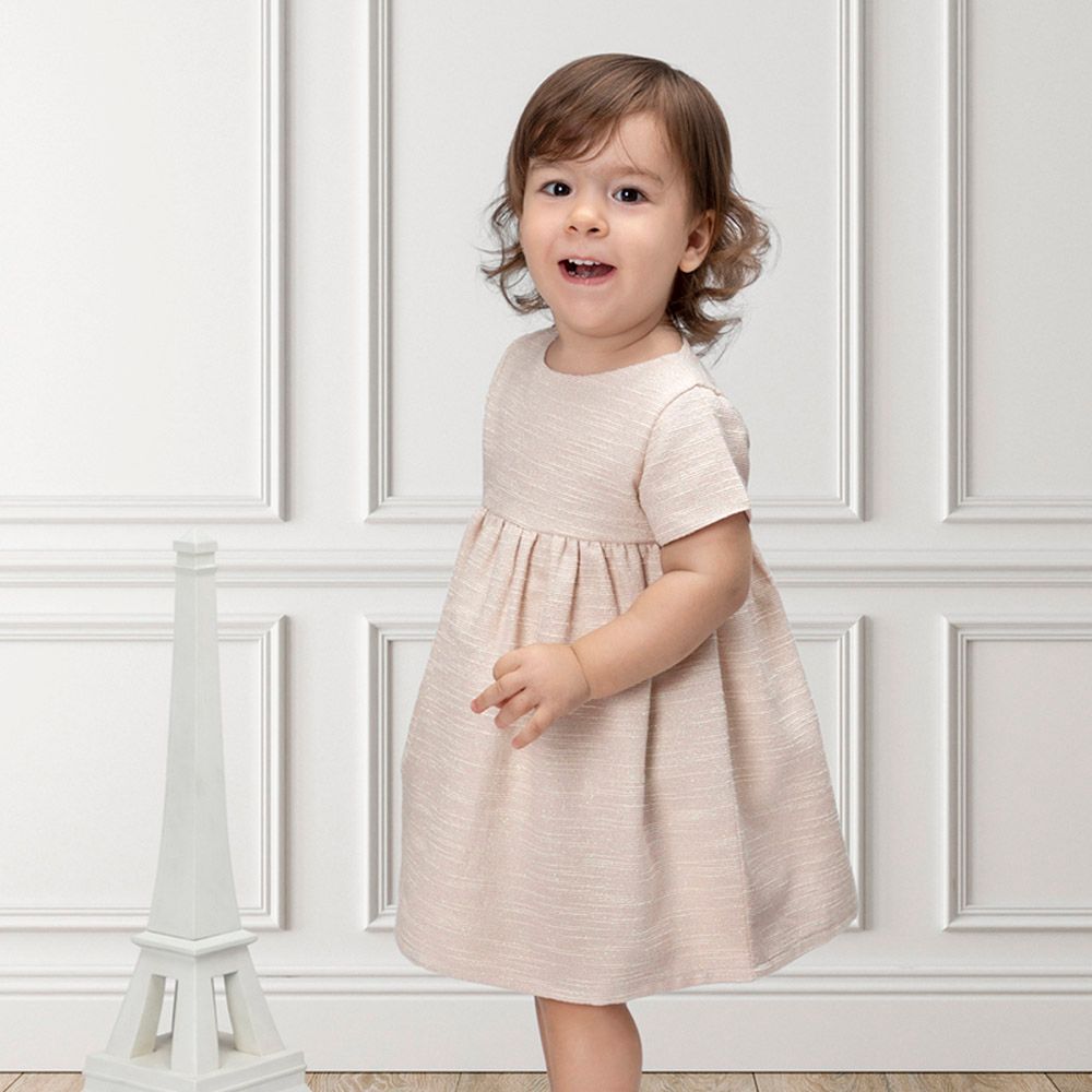 Jules & Juliette - Cecille Short Sleeves Baby Dress - Gold Pink