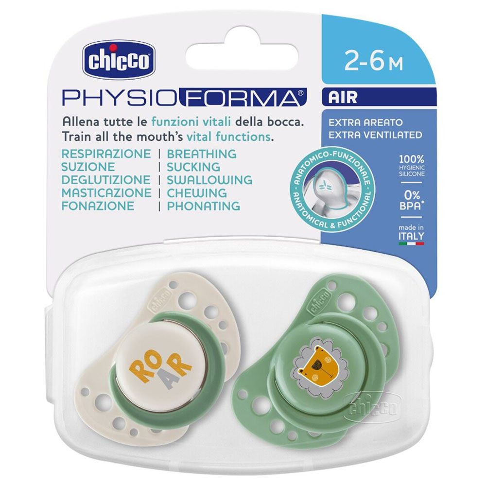 Chicco - PhysioForma Air Silicone Soother 2-6m - Green - Pack of 2