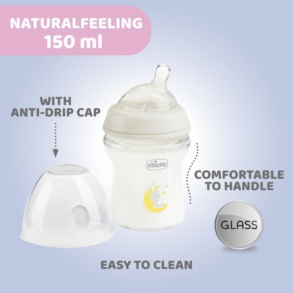 Chicco - Natural Feeling Glass Bottle 150ml - Neutral