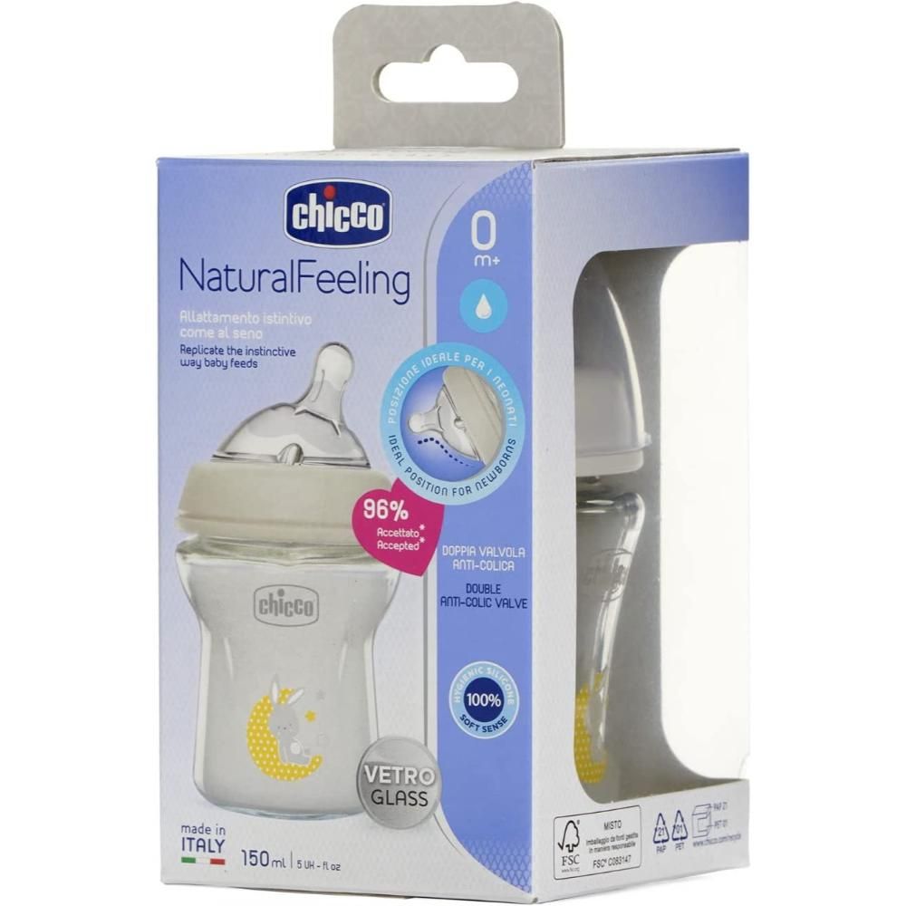 Chicco - Natural Feeling Glass Bottle 150ml - Neutral