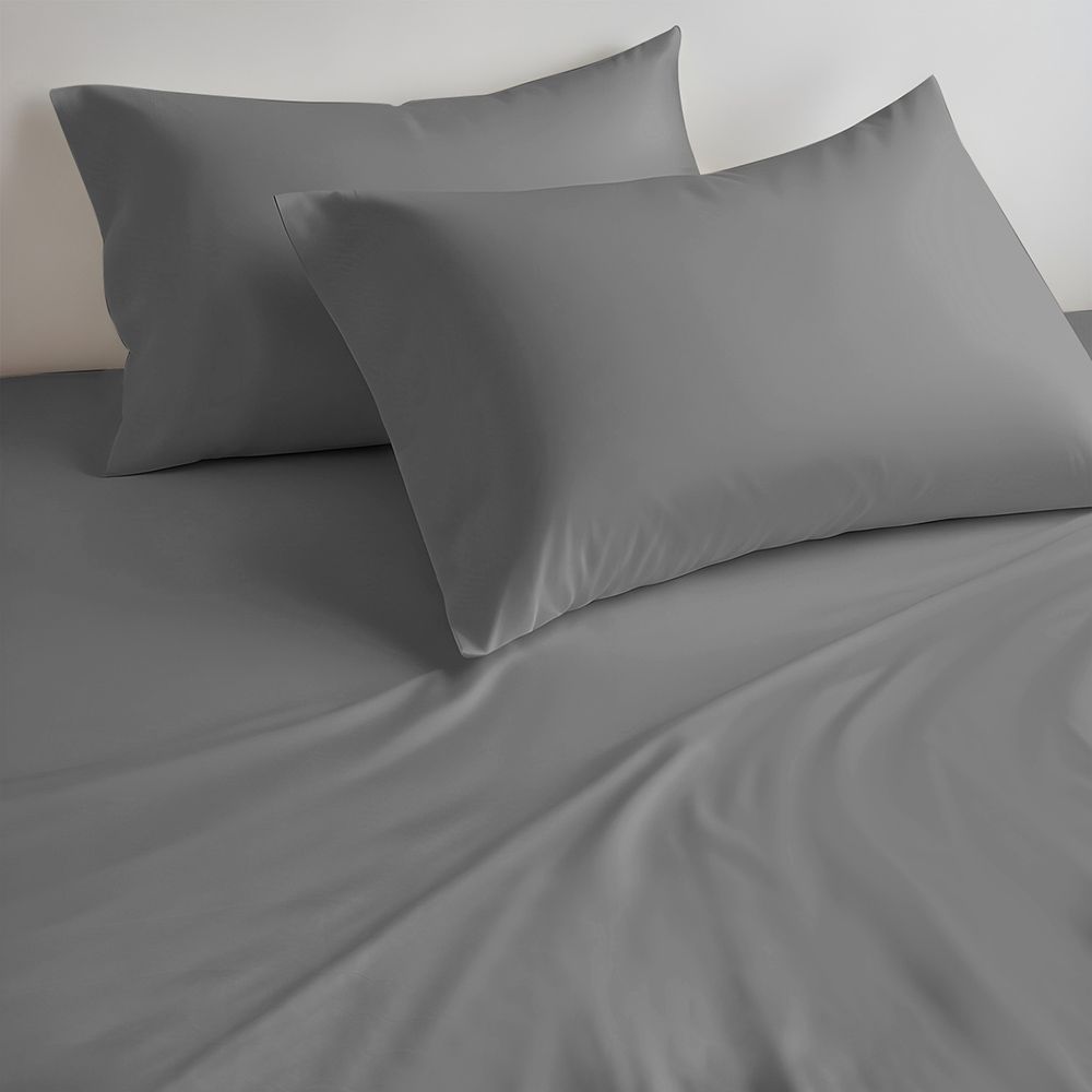 Cotton Home - Queen Size Fitted Bedsheet With 2 Pillow Case - Silver