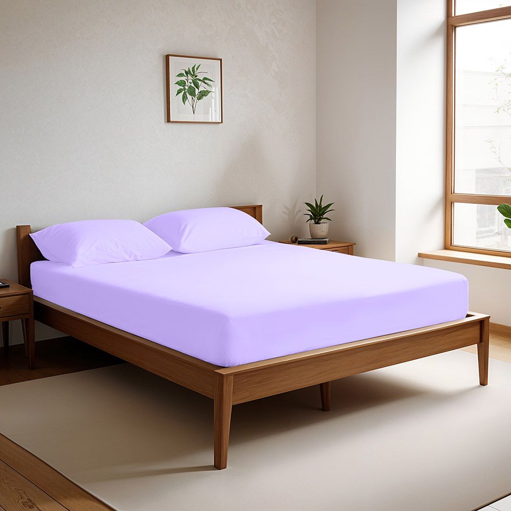 Cotton Home - Queen Size Fitted Bedsheet With 2 Pillow Case - Light Purple