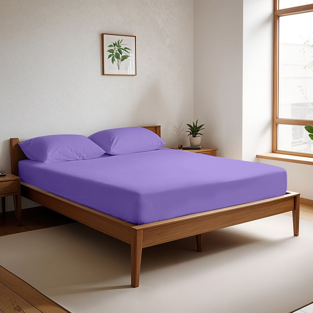 Cotton Home - King Size Fitted Bedsheet With 2 Pillow Case - Purple