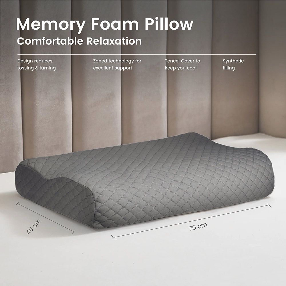 Cotton Home - King Size Knitted Anti Snore Memory Foam Pillow - 40x70cm - Grey