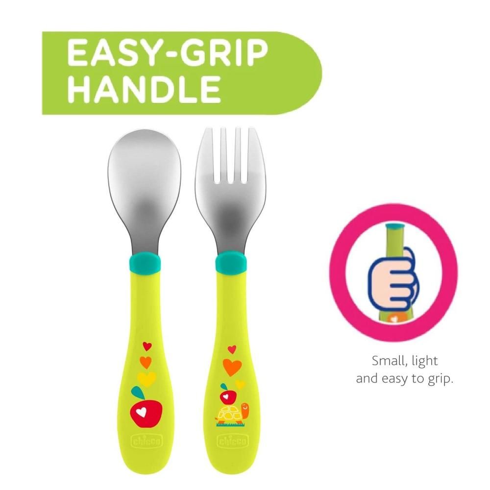 Chicco - Metal Cutlery 2 Pcs - Green