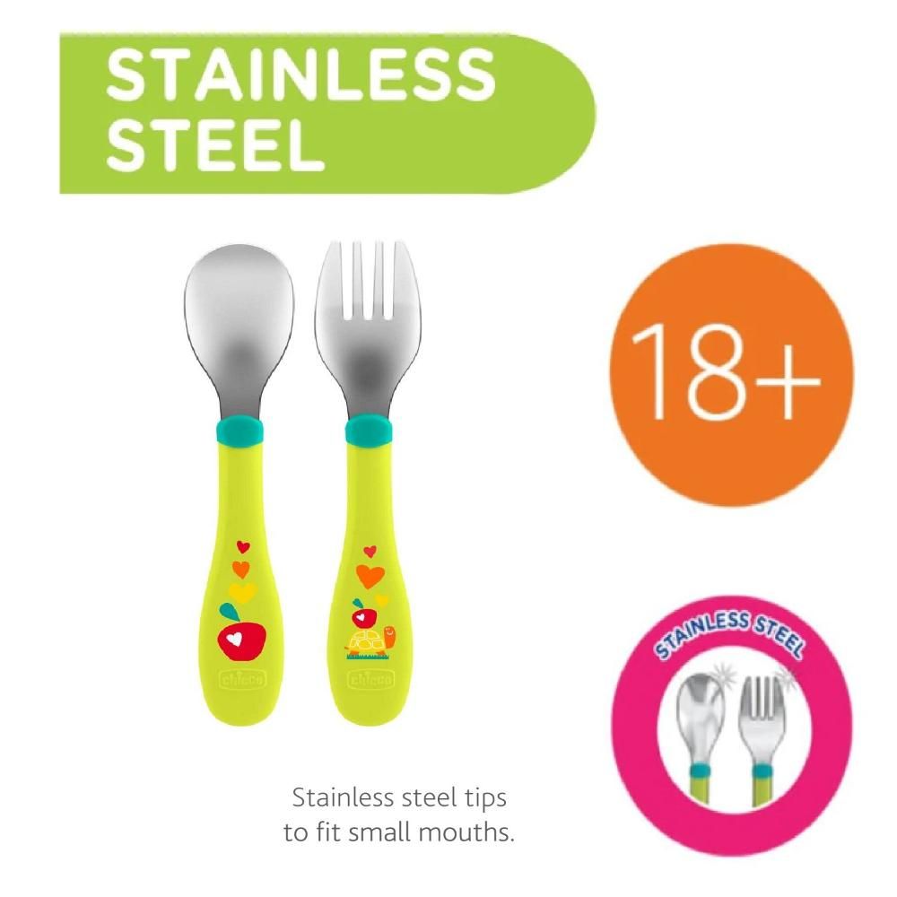 Chicco - Metal Cutlery 2 Pcs - Green