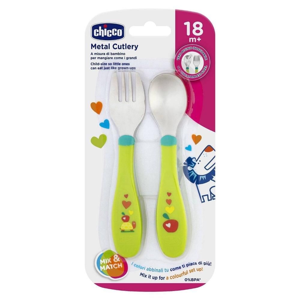 Chicco - Metal Cutlery 2 Pcs - Green