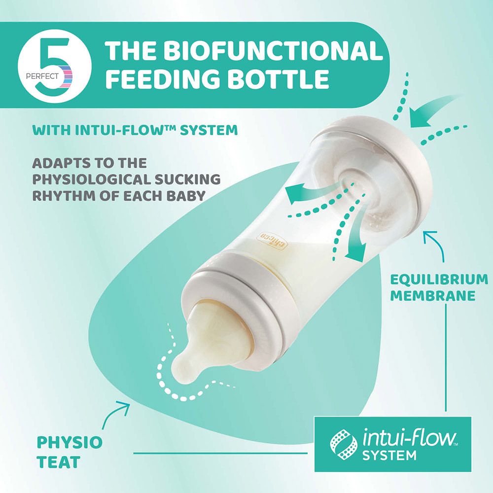 Chicco - Perfect 5 Medium Flow Feeding Bottle - Yellow - 240 ml