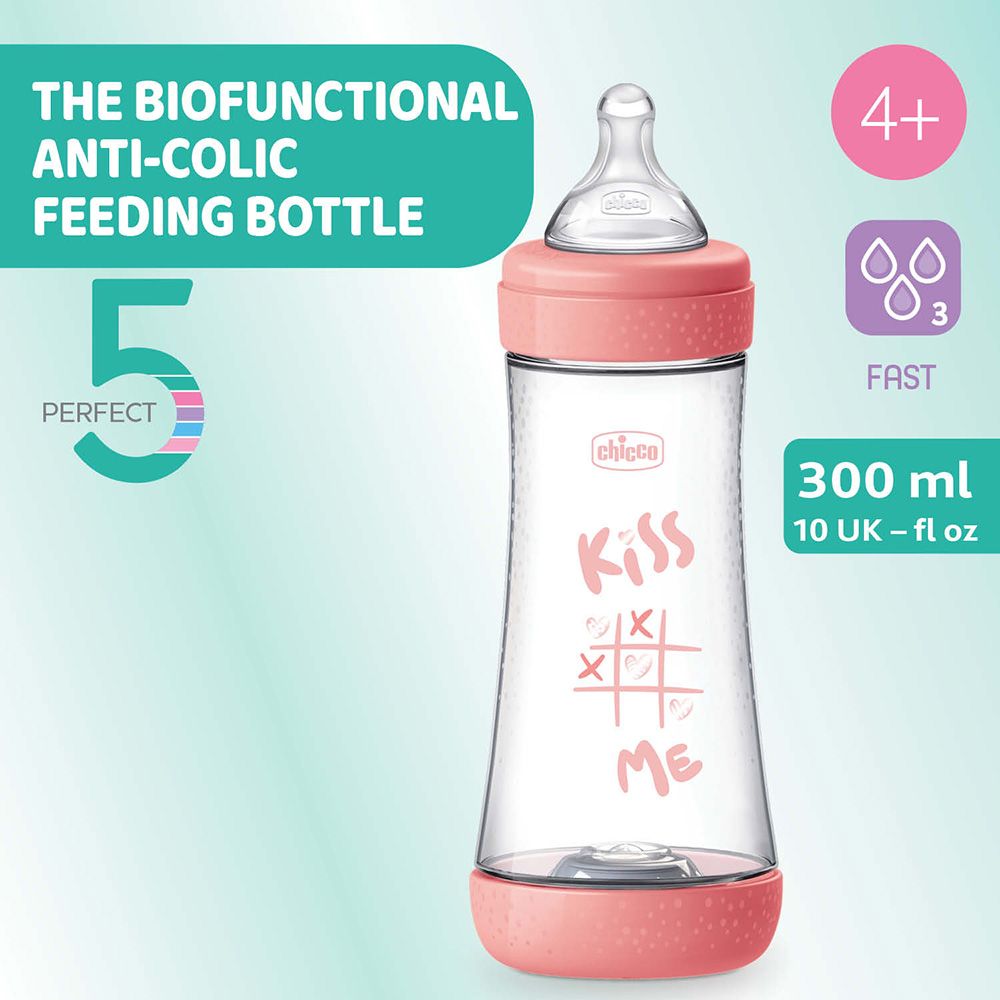 Chicco - Perfect 5 Fast Flow Feeding Bottle - Pink - 300 ml