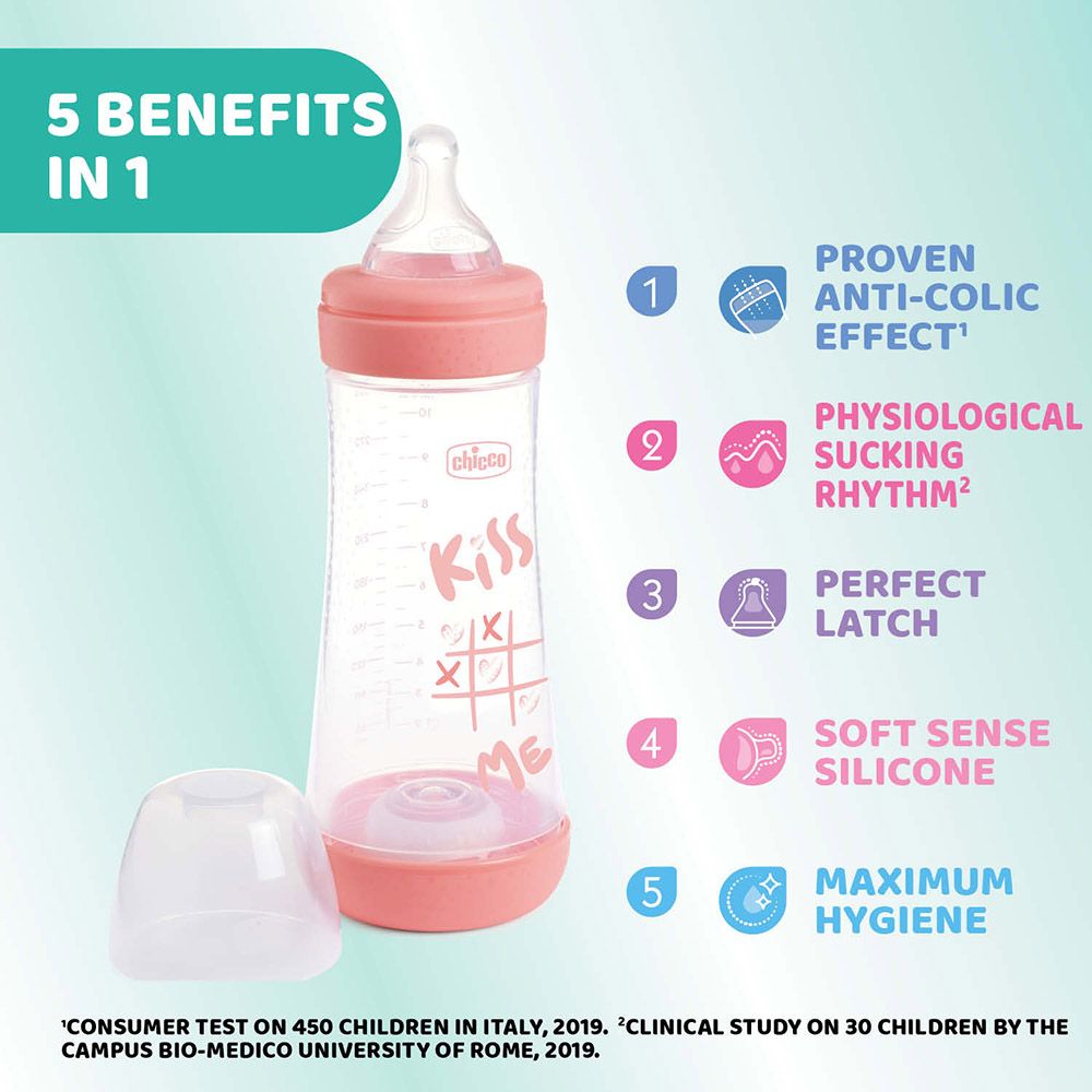 Chicco - Perfect 5 Fast Flow Feeding Bottle - Pink - 300 ml