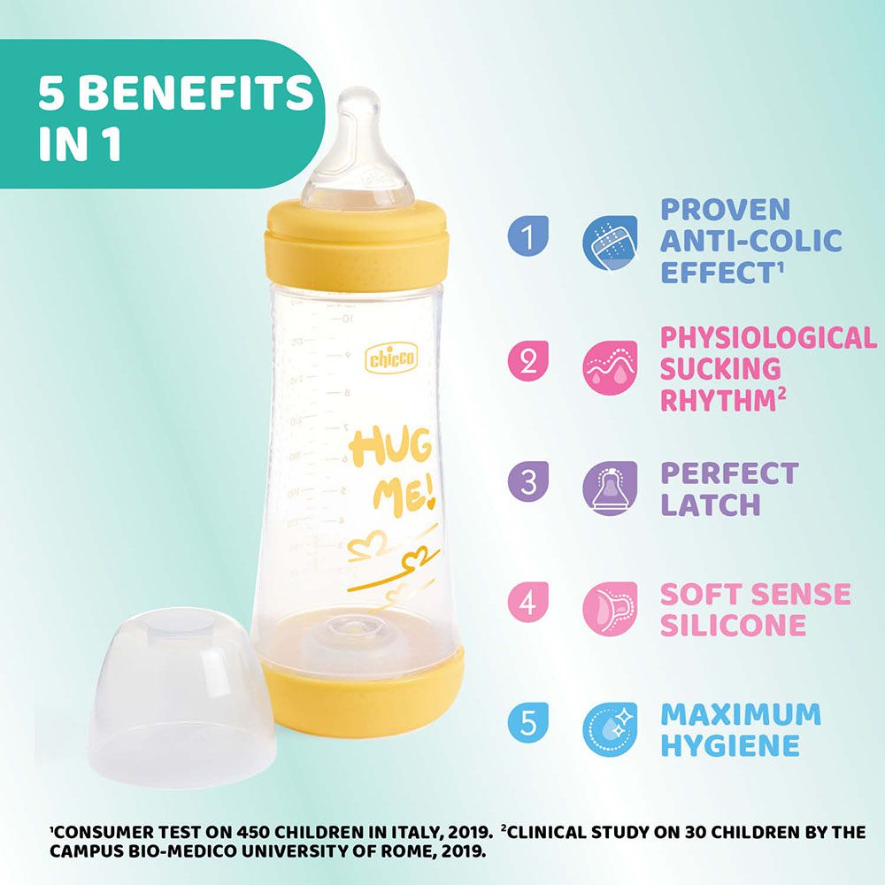 Chicco - Perfect 5 Fast Flow Feeding Bottle - Yellow - 300 ml