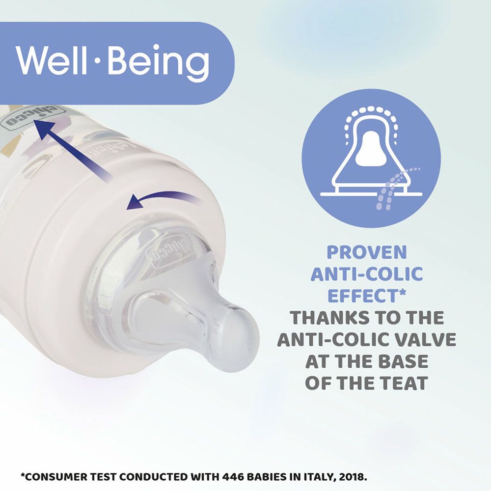 Chicco - Well-Being Plastic Slow Flow Feeding Bottle - White - 150 ml