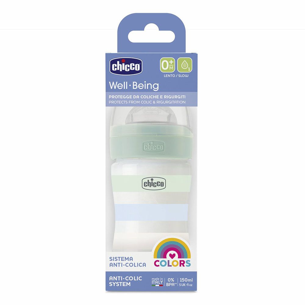 Chicco - Well-Being Plastic Slow Flow Feeding Bottle - Green - 150 ml