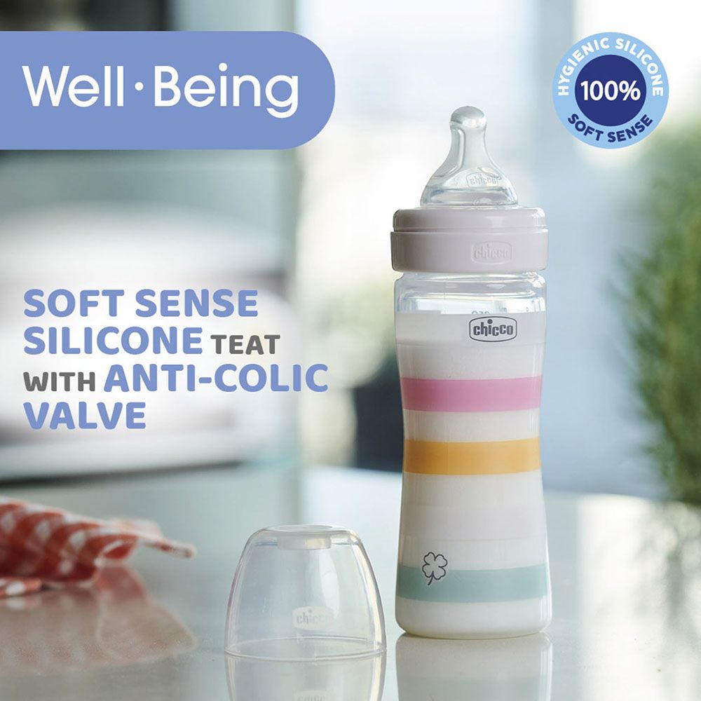 Chicco - Well-Being Plastic Medium Flow Feeding Bottle - White - 250 ml