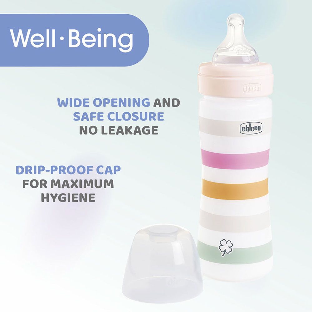 Chicco - Well-Being Plastic Medium Flow Feeding Bottle - White - 250 ml