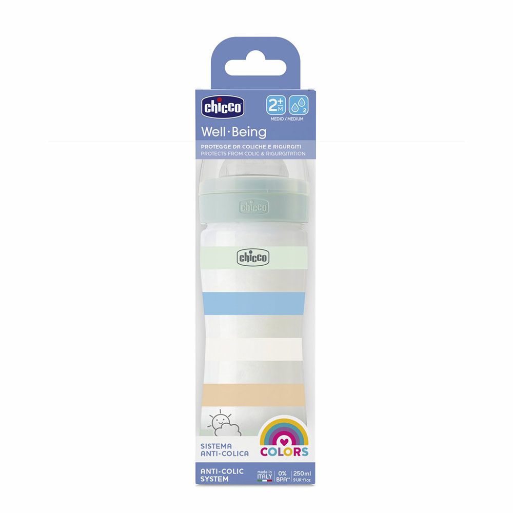 Chicco - Well-Being Plastic Medium Flow Feeding Bottle - Green - 250 ml