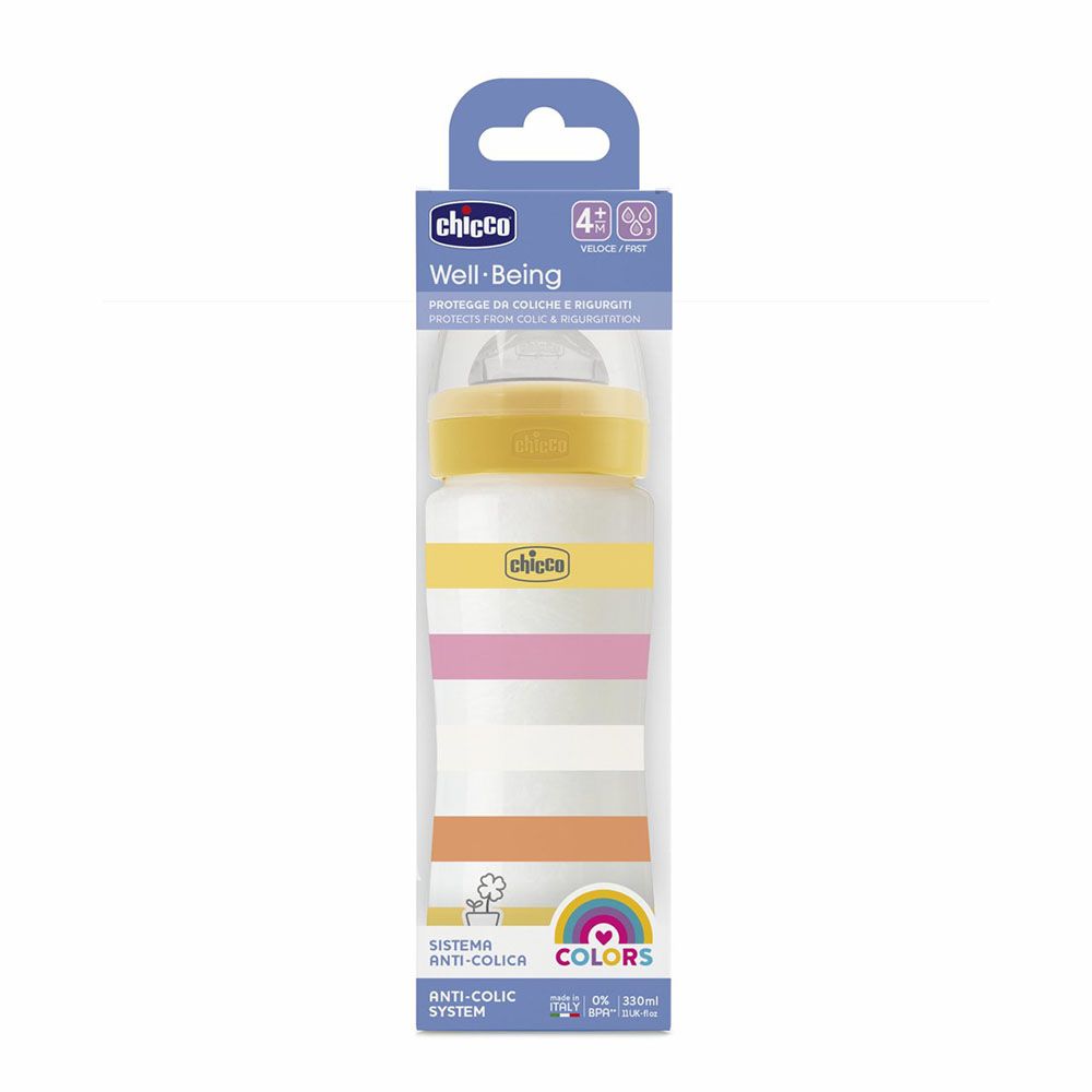 Chicco - Well-Being Plastic Fast Flow Feeding Bottle - Yellow - 330 ml