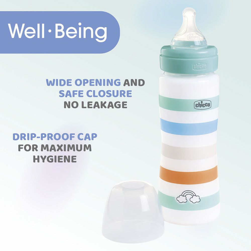 Chicco - Well-Being Plastic Fast Flow Feeding Bottle - Green - 330 ml