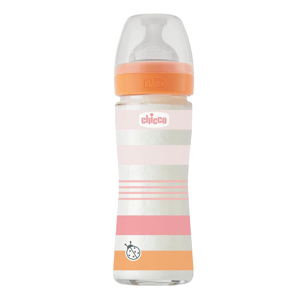 Chicco - Well-Being Glass Slow Flow Feeding Bottle - Pink - 240 ml