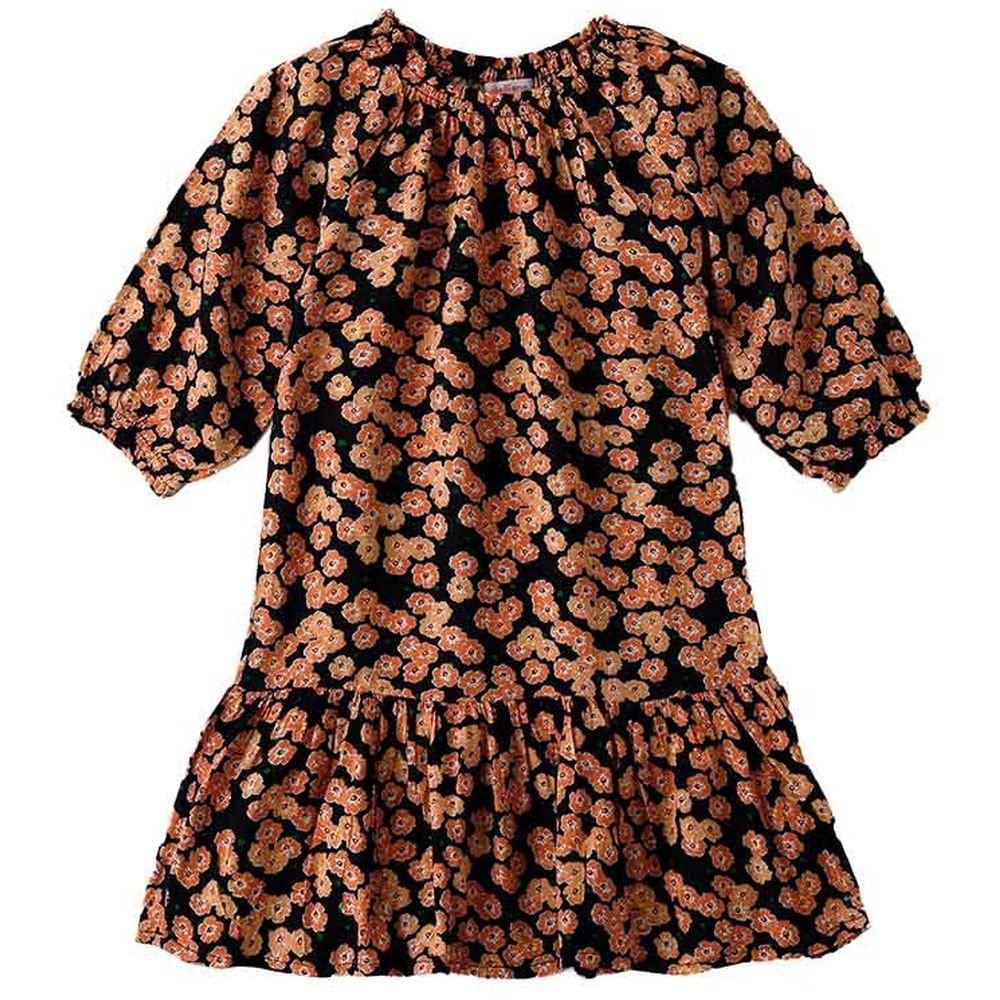 Jelliene - Woven Flower Print AOP Dress - Black_8-9Y