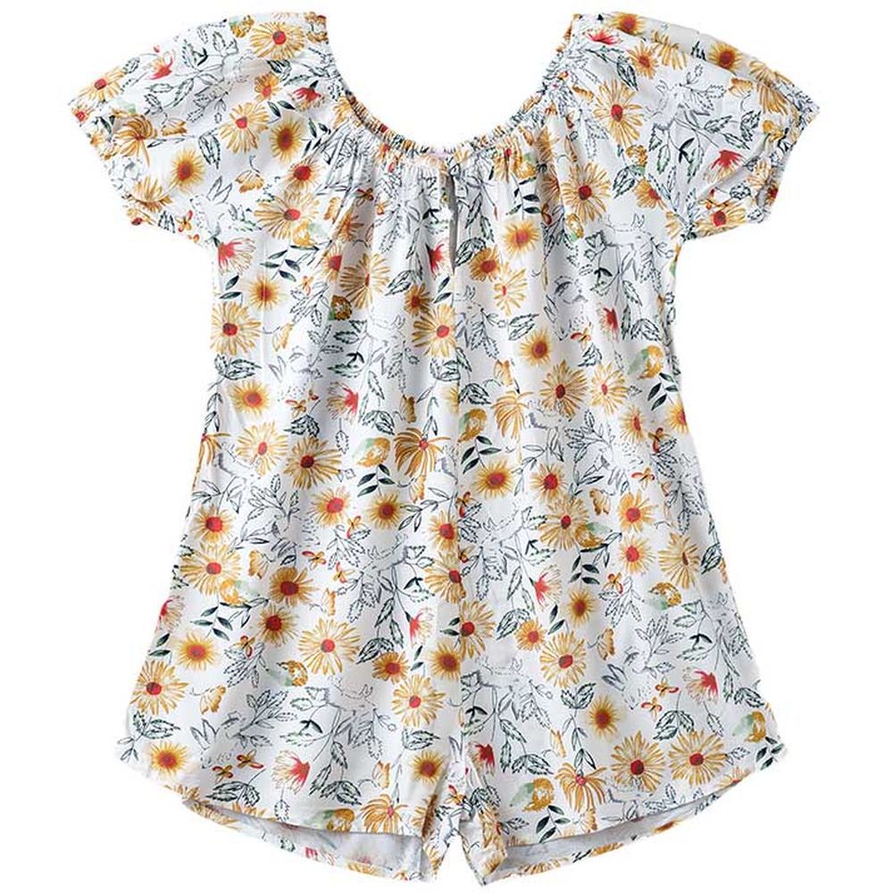 Jelliene - AOP Flower Printed Woven Jumpsuit - White_8-9Y