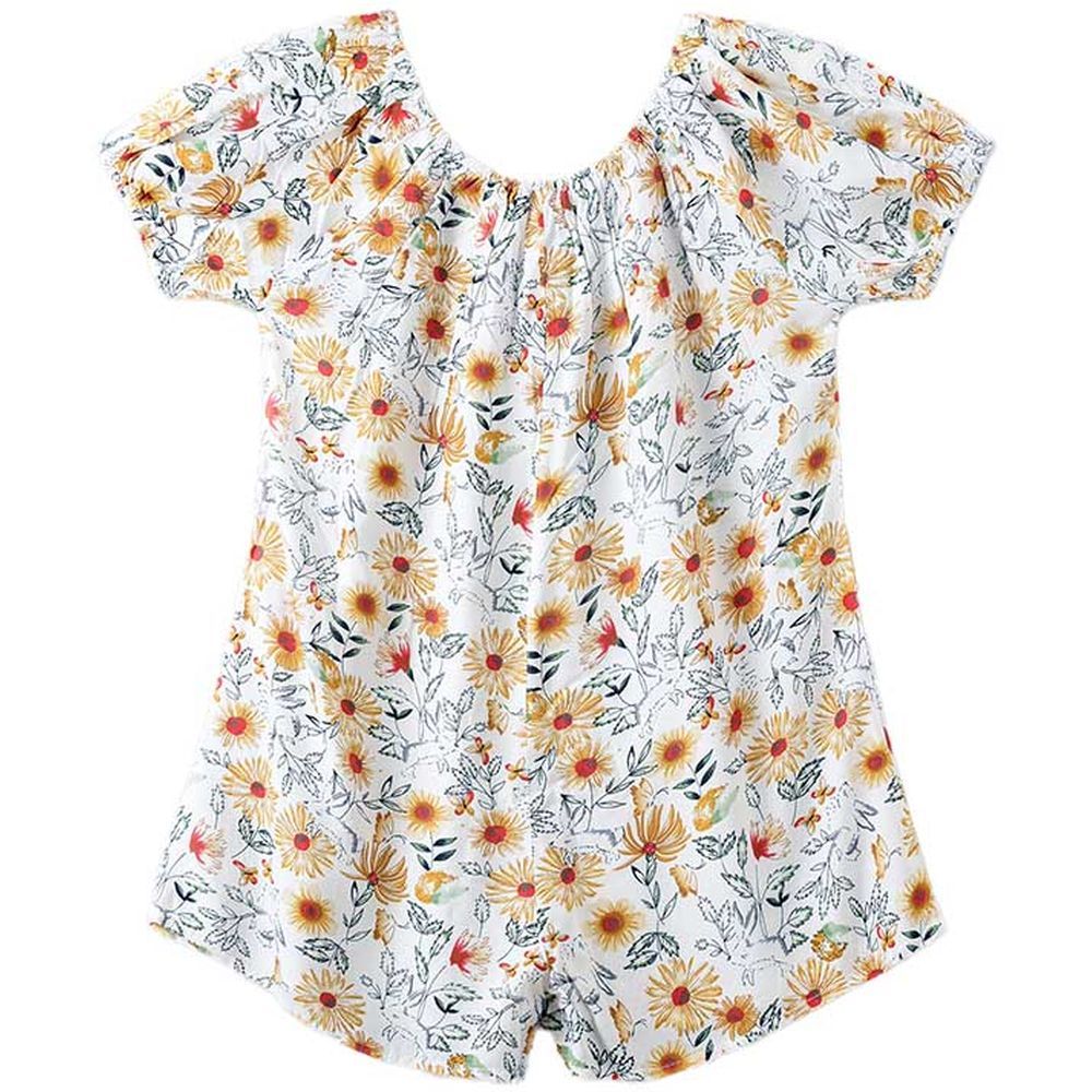 Jelliene - AOP Flower Printed Woven Jumpsuit - White_8-9Y