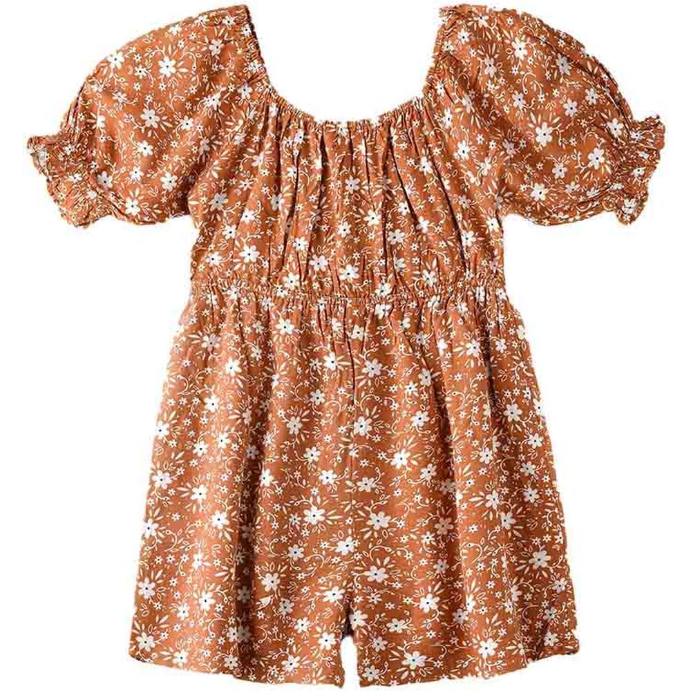 Jelliene - AOP Flower Printed Woven Jumpsuit - Brown_8-9Y