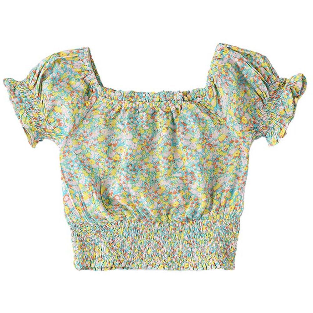 Jelliene - AOP Flower Print Woven Top - Green_2-3Y