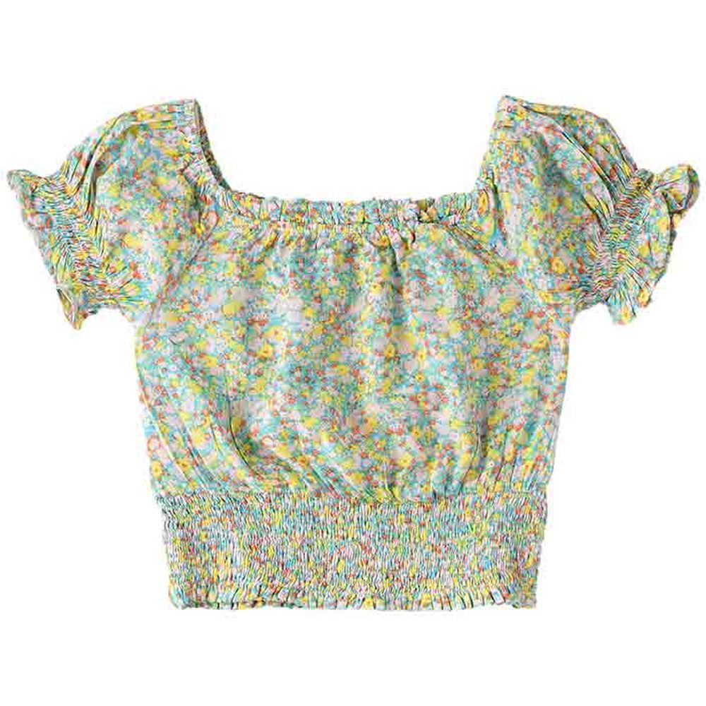 Jelliene - AOP Flower Print Woven Top - Green_2-3Y