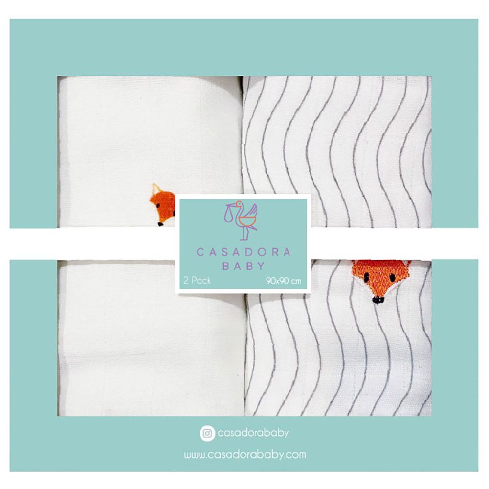 Casadora Baby - Muslin Swaddle Blanket - Pack of 2 - Cool Fox