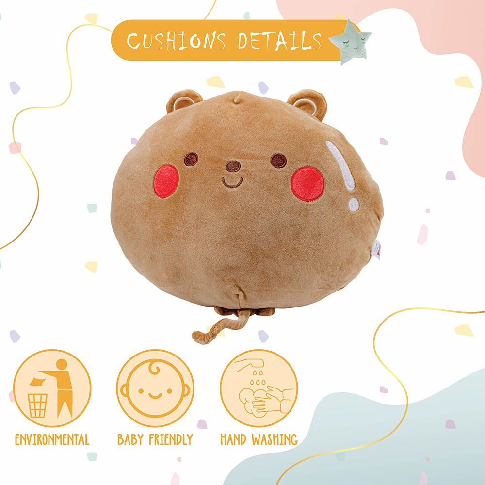 Toto Toys - Plush Cushion - Bear Face - Brown - 40 cm