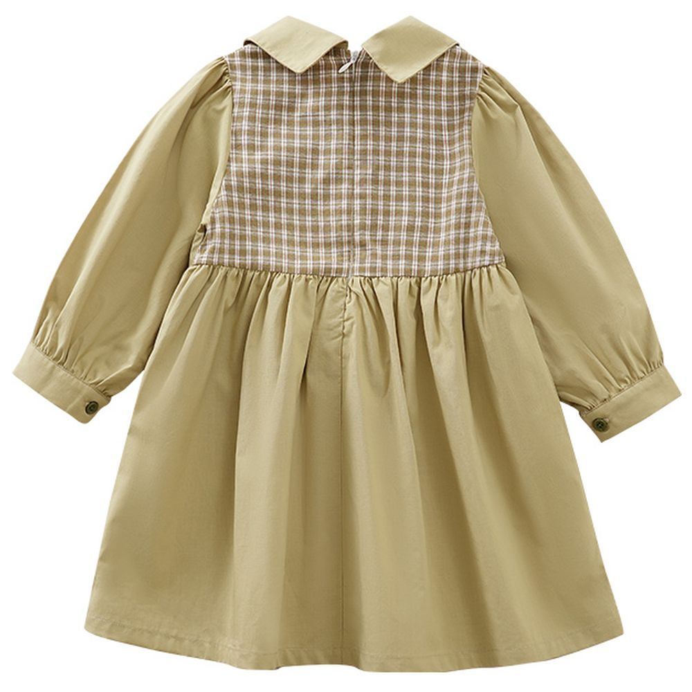 Sugar Rush - Checked Classic Full Sleeves Casual Dress - Khaki