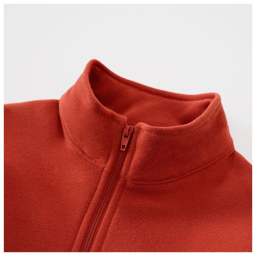 Sugar Rush - Solid High-Neck Full Sleeves Sweatshirt - Red