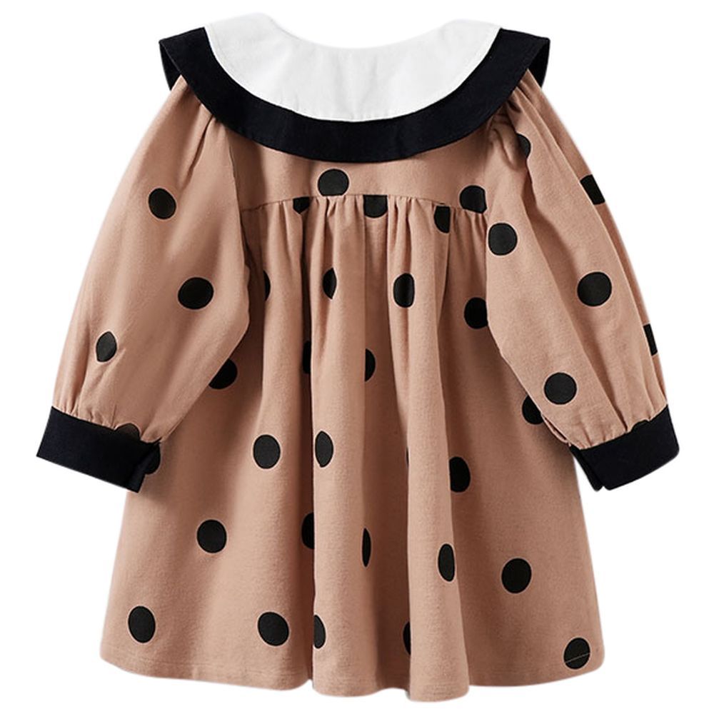 Sugar Rush - Polka Dot Full Sleeves Casual Dress - Brown