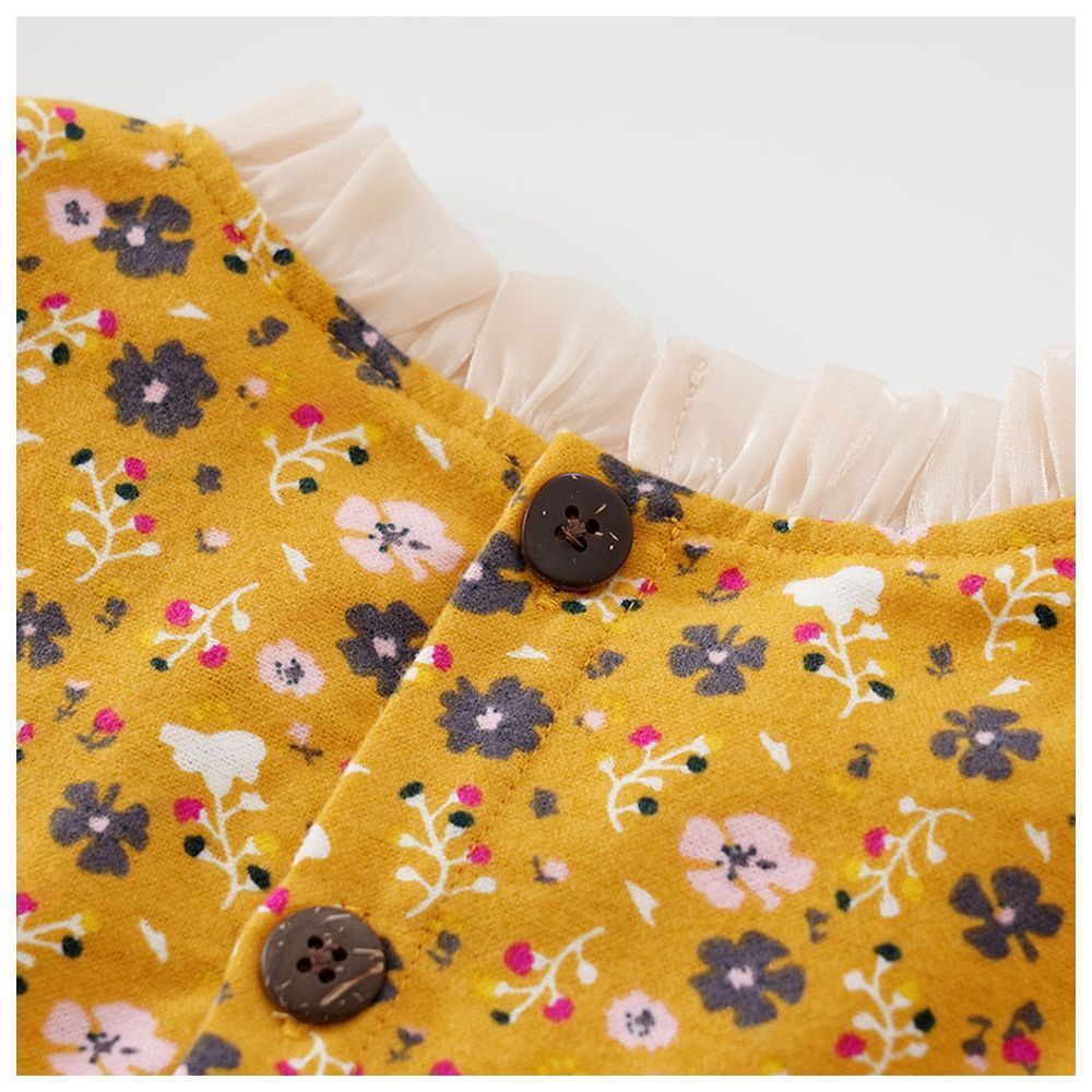 Sugar Rush - Girls Floral Round Neck Dress - Yellow