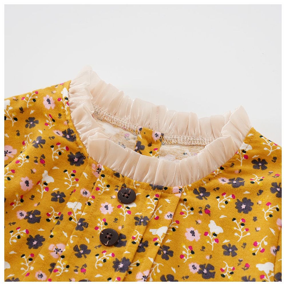 Sugar Rush - Girls Floral Round Neck Dress - Yellow