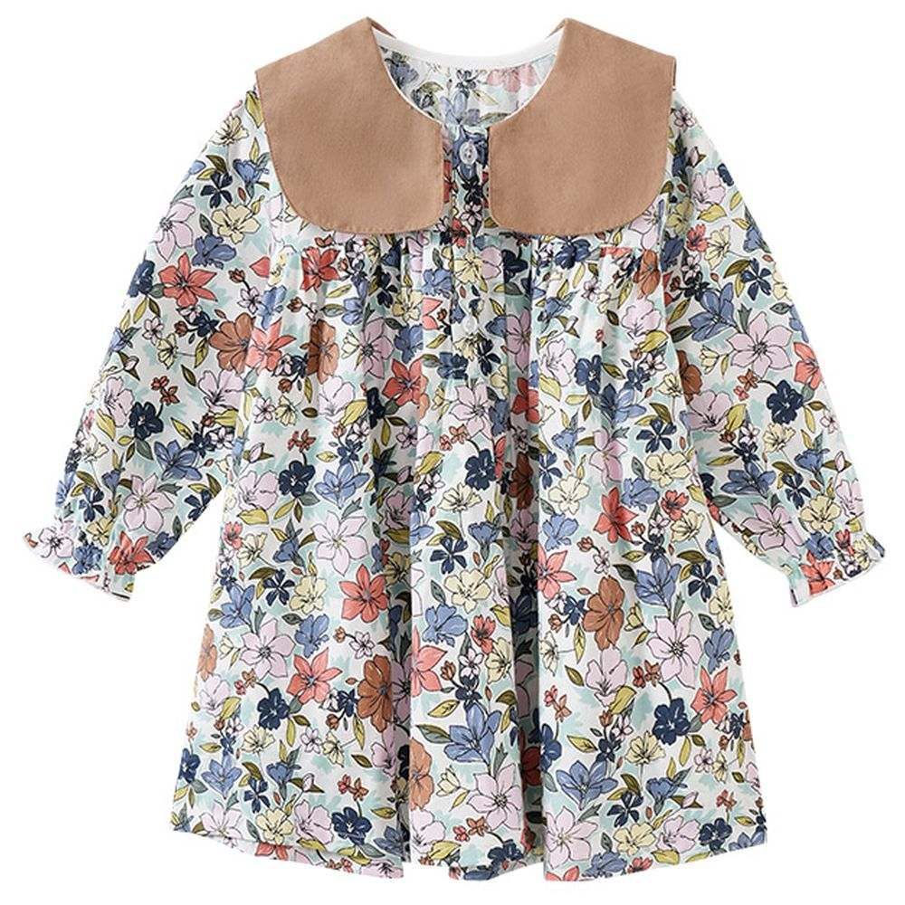 Sugar Rush - Printed Classic Full Sleeves Casual Dress - Khaki