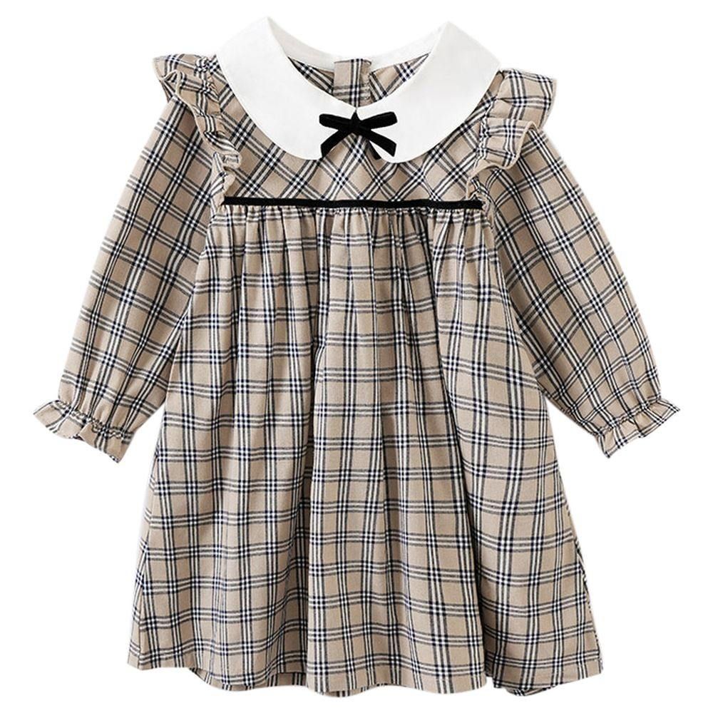 Sugar Rush - Checked Round Neck Casual Dress - Khaki