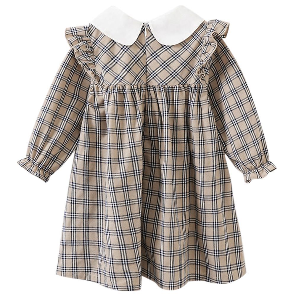 Sugar Rush - Checked Round Neck Casual Dress - Khaki