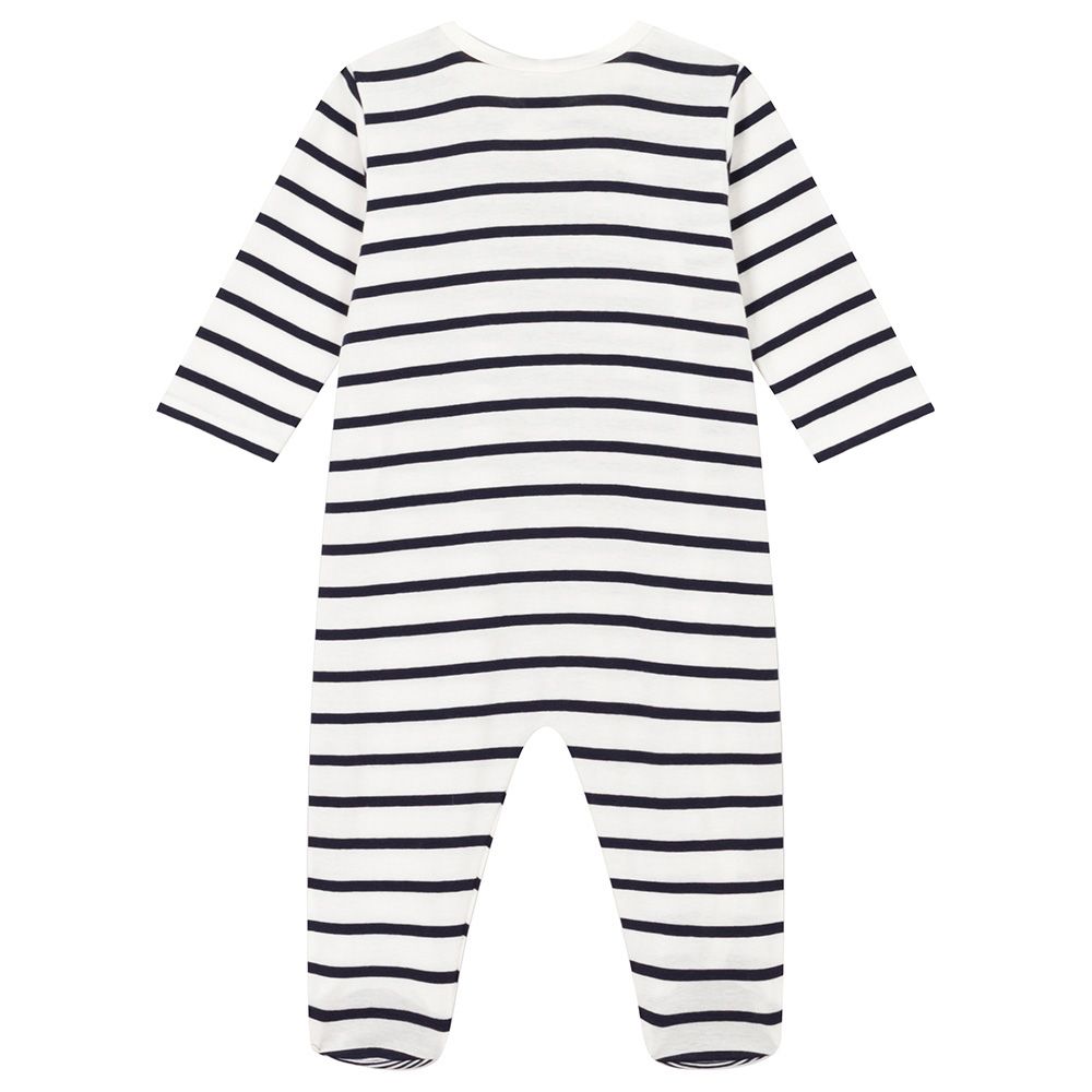 Petit Bateau - Baby's Stripy Rib Knit Sleepsuit - White/Blue