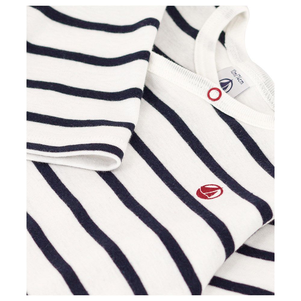 Petit Bateau - Baby's Stripy Rib Knit Sleepsuit - White/Blue