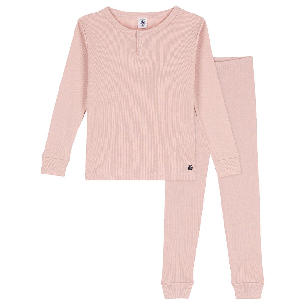 Petit Bateau - Girls Solid Cotton/Tencel Pyjama Suit - Pink