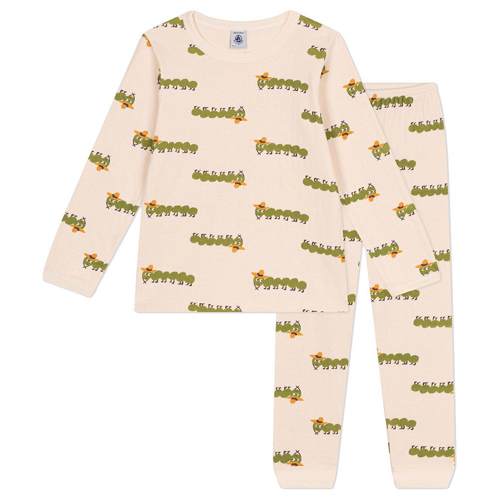 Petit Bateau - Boys Cotton Animal Print Pyjama Suit - Beige