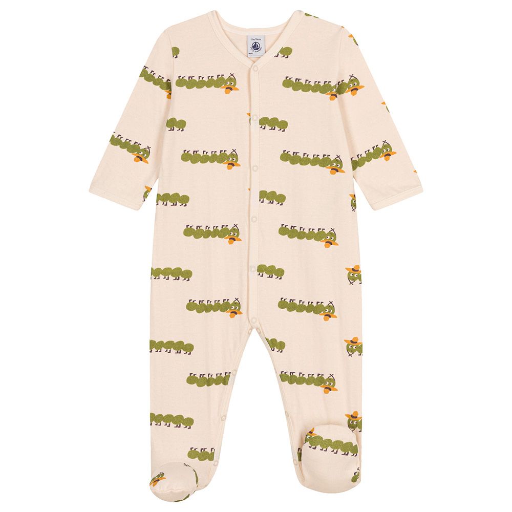 Petit Bateau - Baby's Cotton Animal Print Sleepsuit - Beige