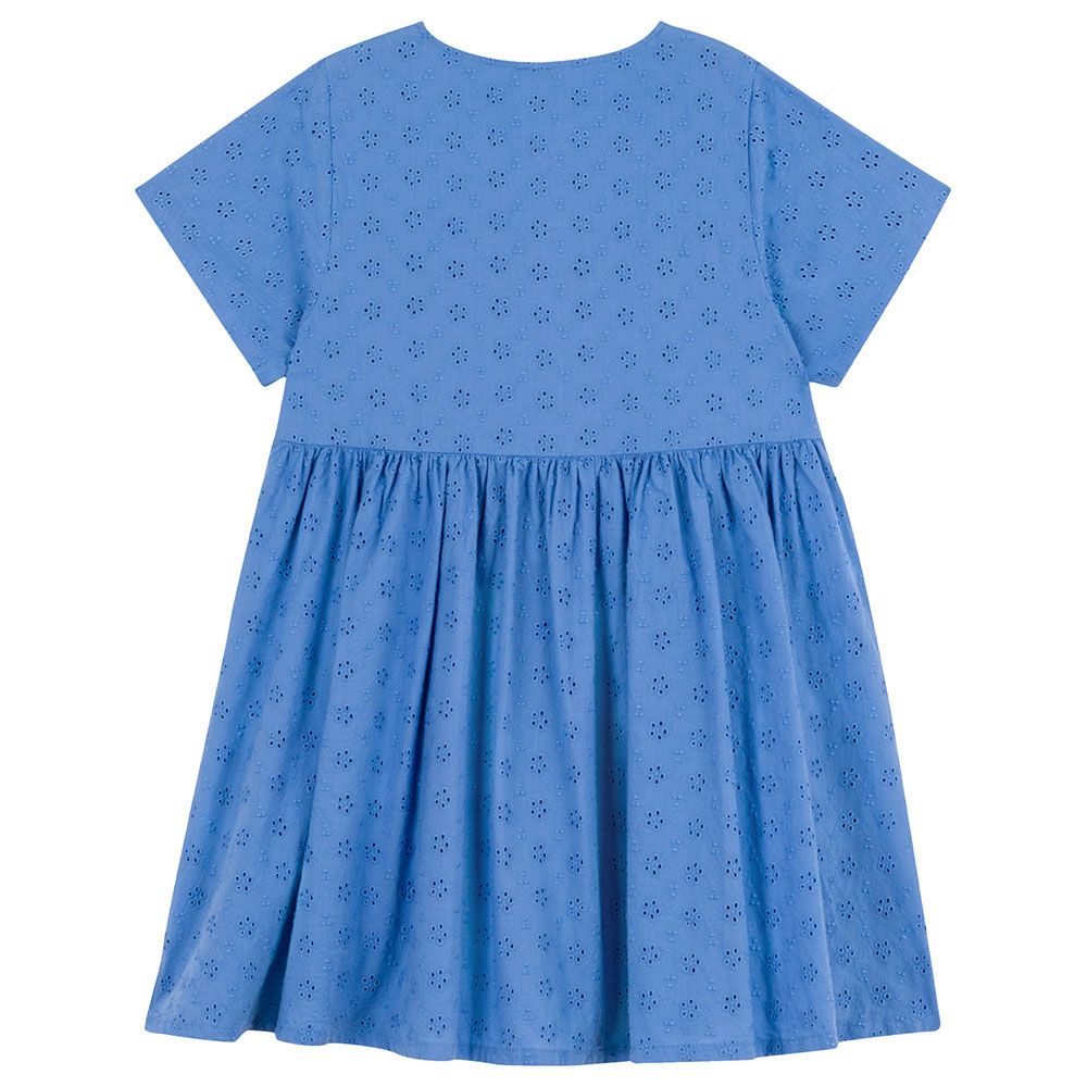 Petit Bateau - Girl's Short Sleeves Broderie Anglaise Dress - Blue