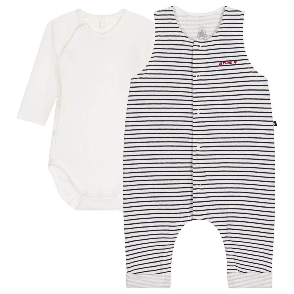 Petit Bateau - 2pc-Set - Baby's Cotton Jumpsuit And Bodysuit - White/Blue