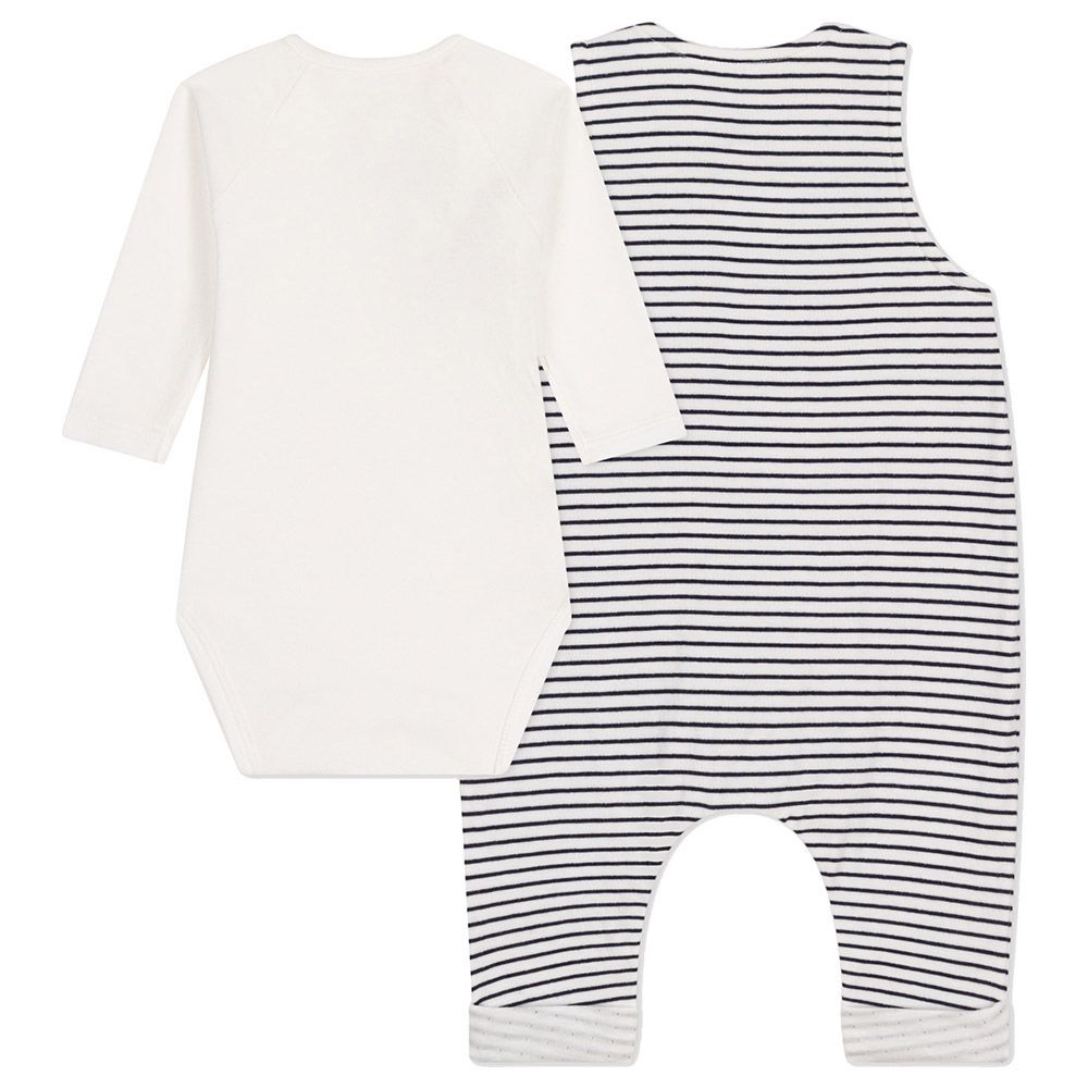 Petit Bateau - 2pc-Set - Baby's Cotton Jumpsuit And Bodysuit - White/Blue