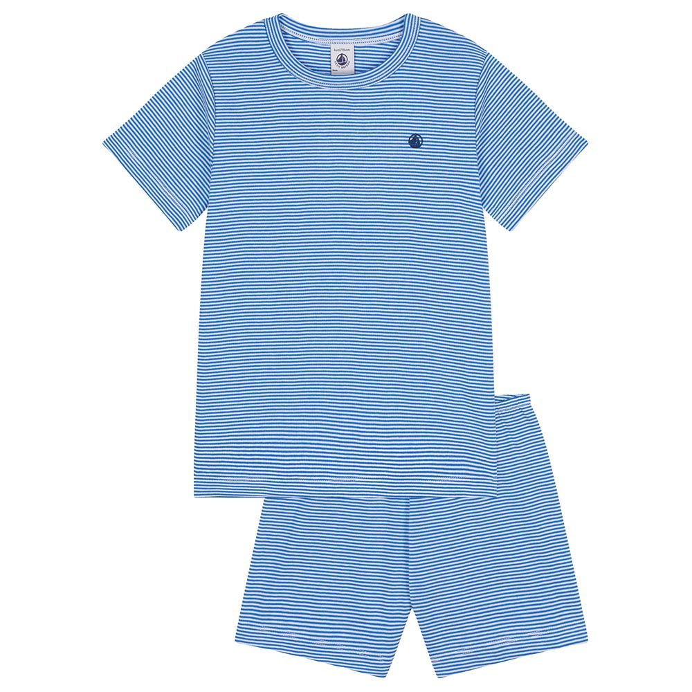 Petit Bateau - Boy's Short Striped Cotton Pajama set - Blue