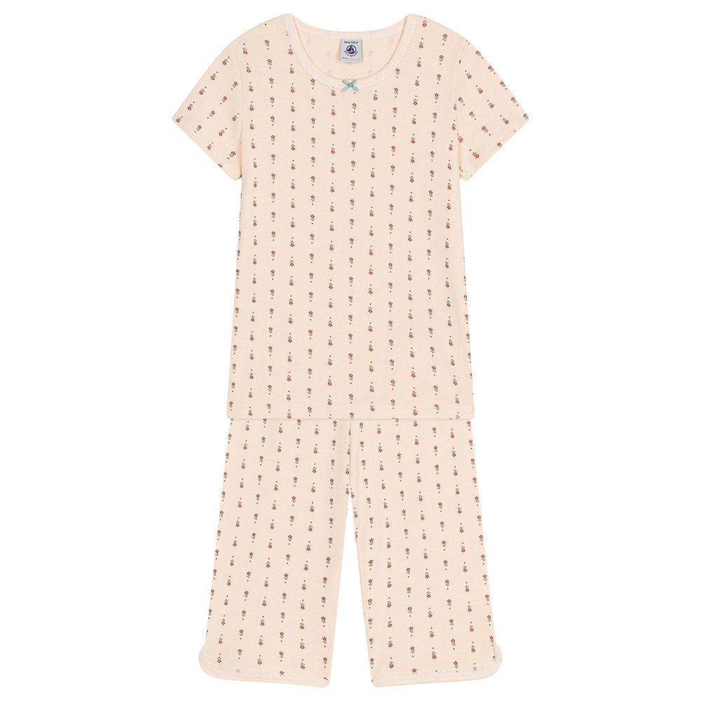 Petit Bateau - 2pc-Set - Floral Print Cotton Capri Pyjama Set - Beige