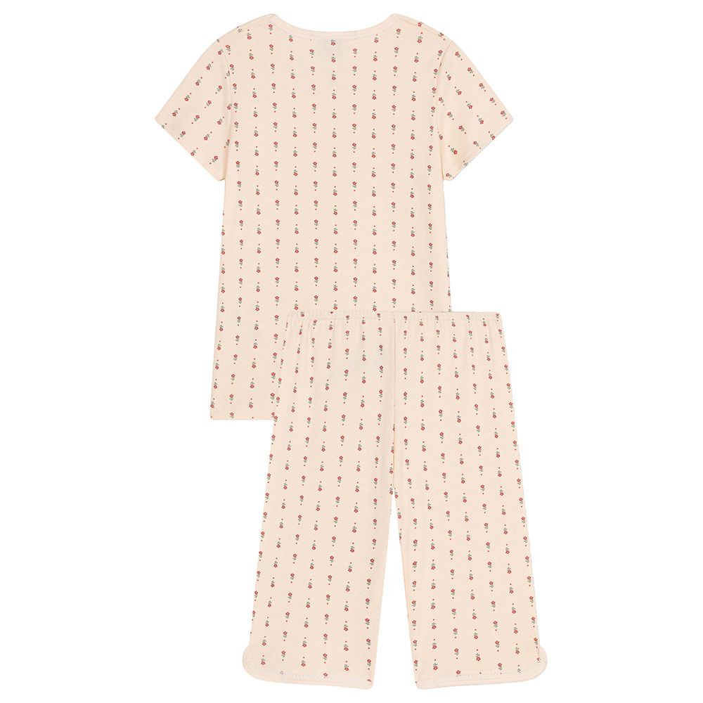 Petit Bateau - 2pc-Set - Floral Print Cotton Capri Pyjama Set - Beige